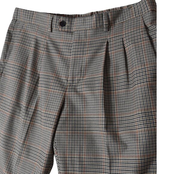 Express 33x30 Brown Plaid Trousers Glen Check Slim Fit Preppy Businesscore Taper - Picture 1 of 9